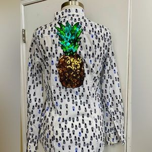 J Crew Embellished blouse pineapple top with sequin pineapple on back